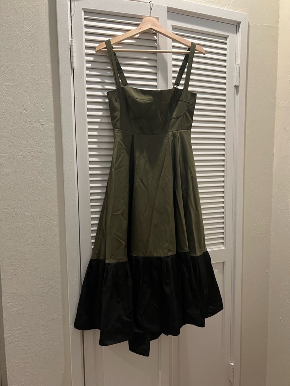 Anthropologie Mare Mare Corset Midi Dress Olive Green Dress with Black Hem